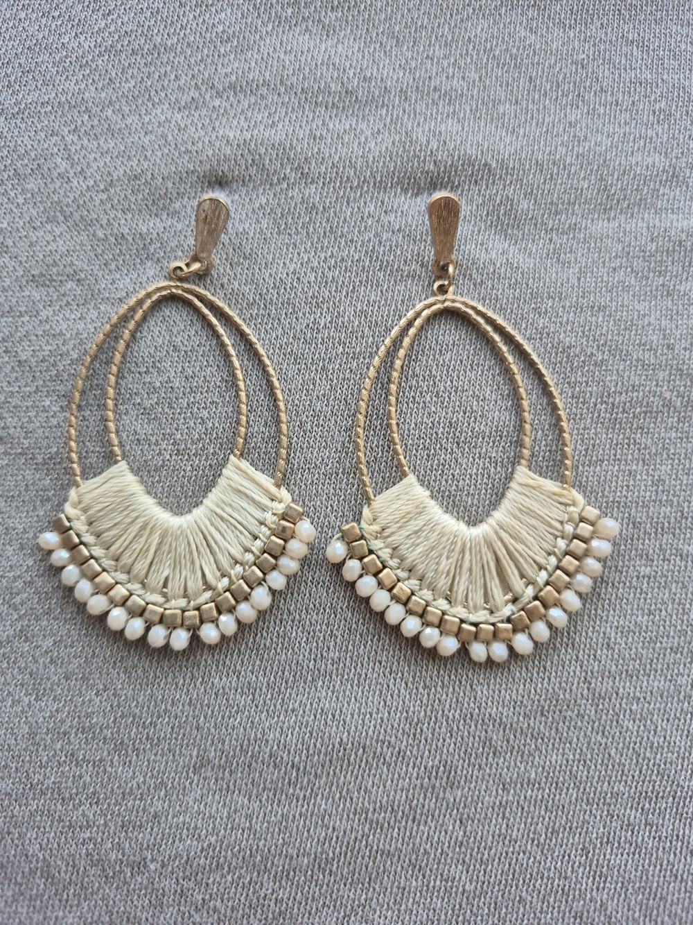 Gold and Cream Boho Drop Earrings